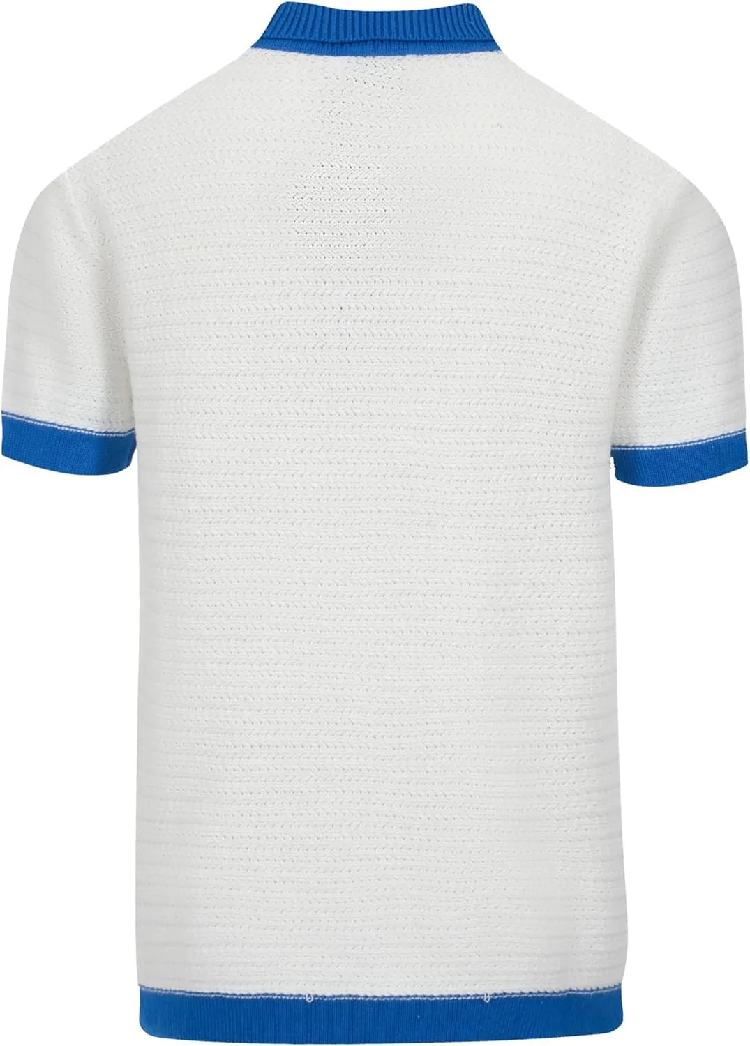 OXKNIT Mens Knit Polo Shirts Vintage Short Sleeve Golf Shirts Textured Retro Poloshirt White V-Neck
