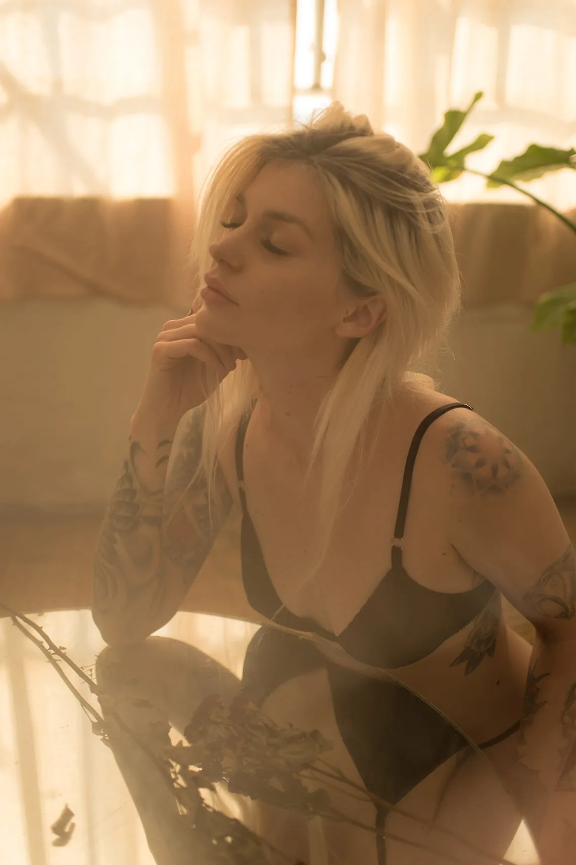 READY TO SHIP Sunset Bralette in Sheer Recycled Mesh (size L)