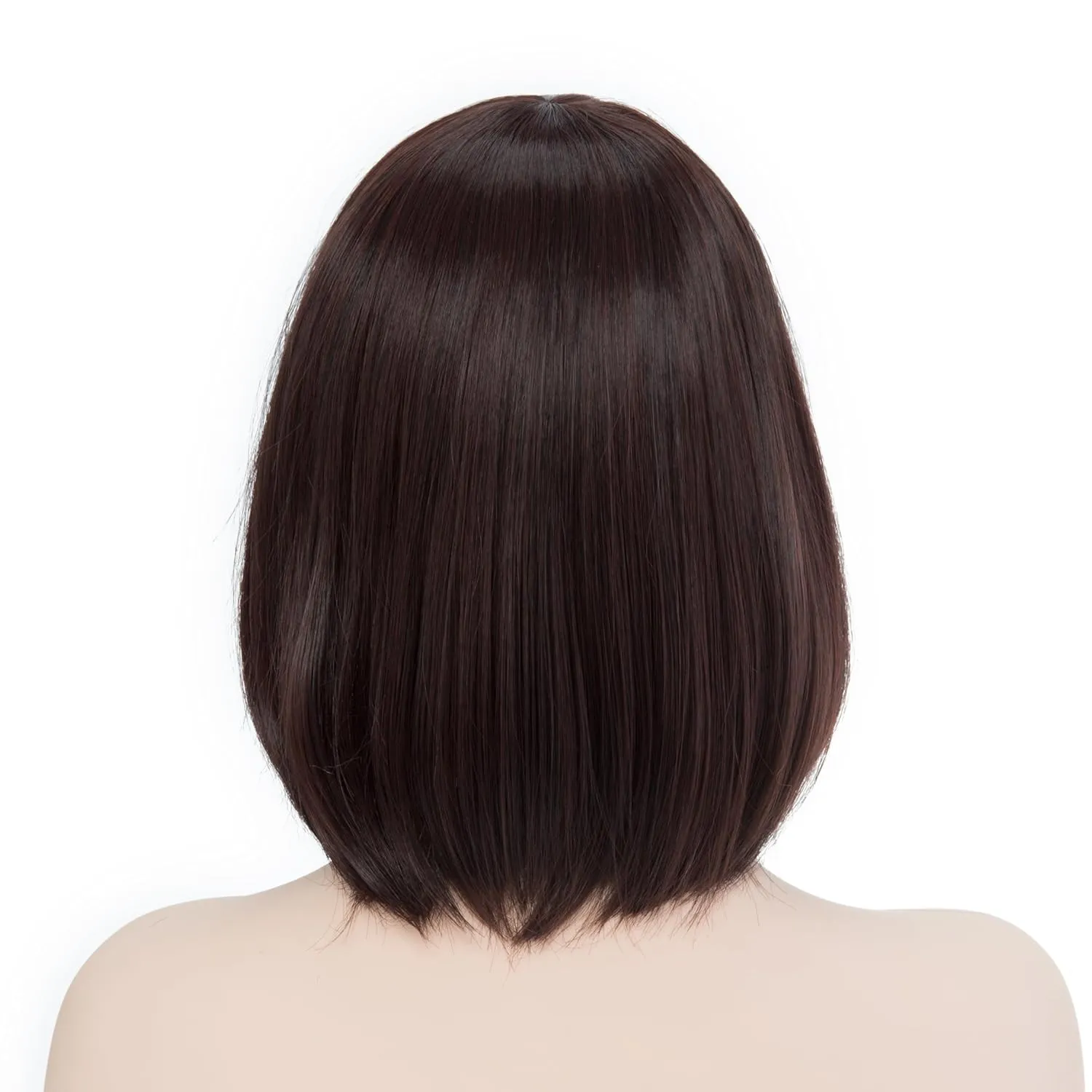 Rose bud Natural Brown Bob Wig with Fringe 12 Inch Short Straight Costume Wigs for Women Cosplay Party Halloween