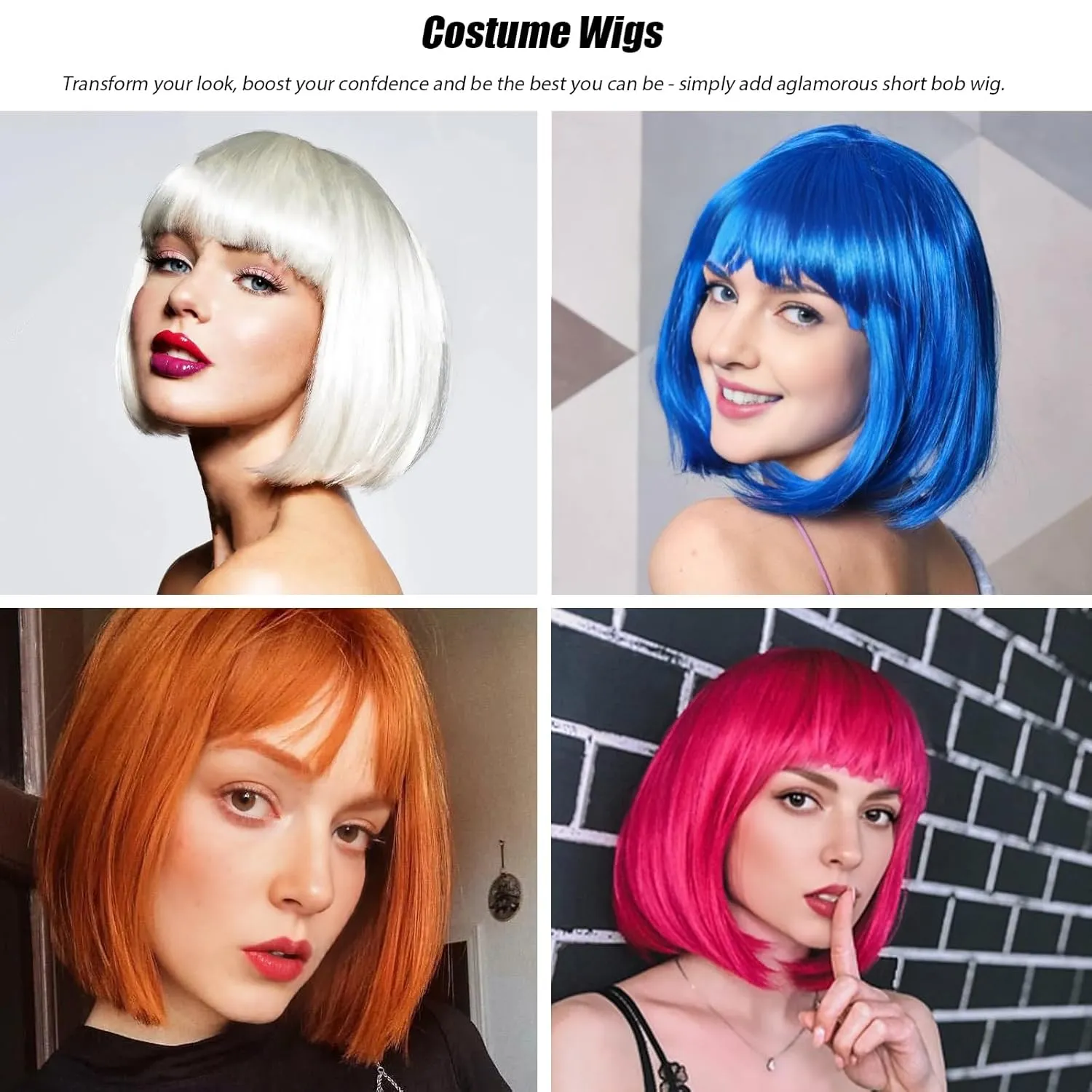 Rose bud Natural Brown Bob Wig with Fringe 12 Inch Short Straight Costume Wigs for Women Cosplay Party Halloween