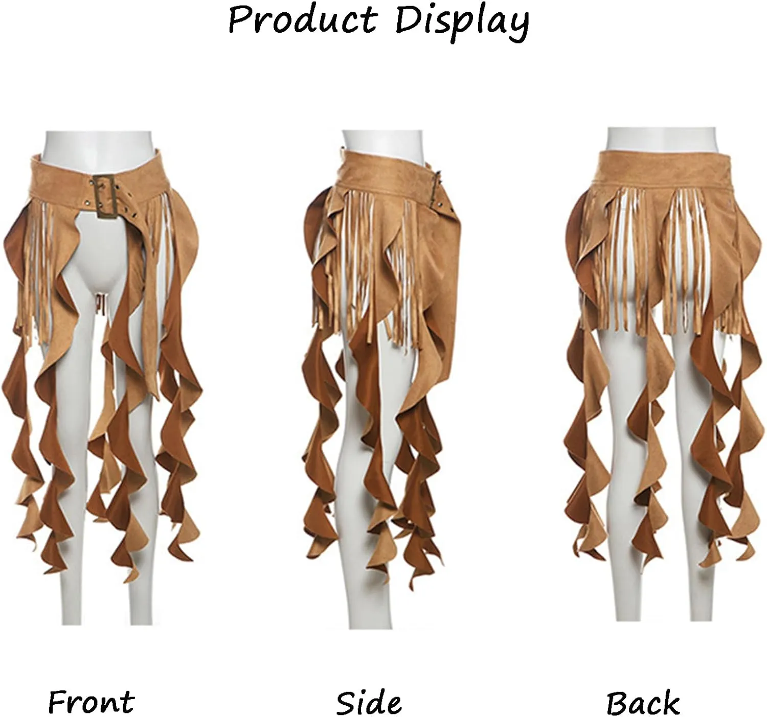 Ruffle Long Waist Belt Tassel Skirt for Women Adjustable Fashion Fringe Waistband Rave Dance Party Outfits
