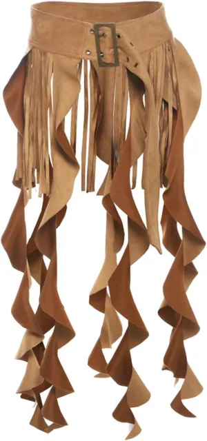Ruffle Long Waist Belt Tassel Skirt for Women Adjustable Fashion Fringe Waistband Rave Dance Party Outfits