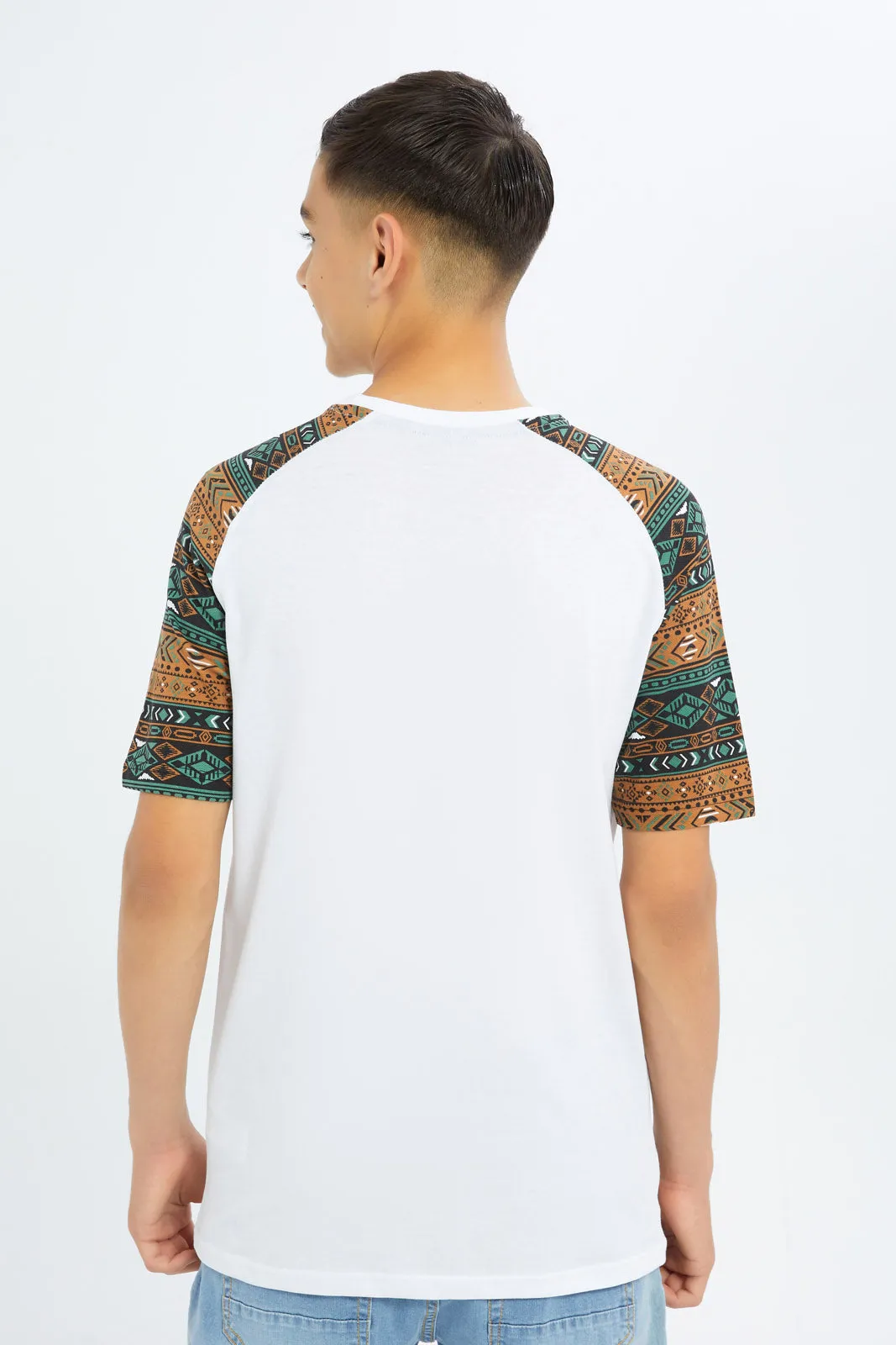 Senior Boys White Reglan Sleeve T-Shirt