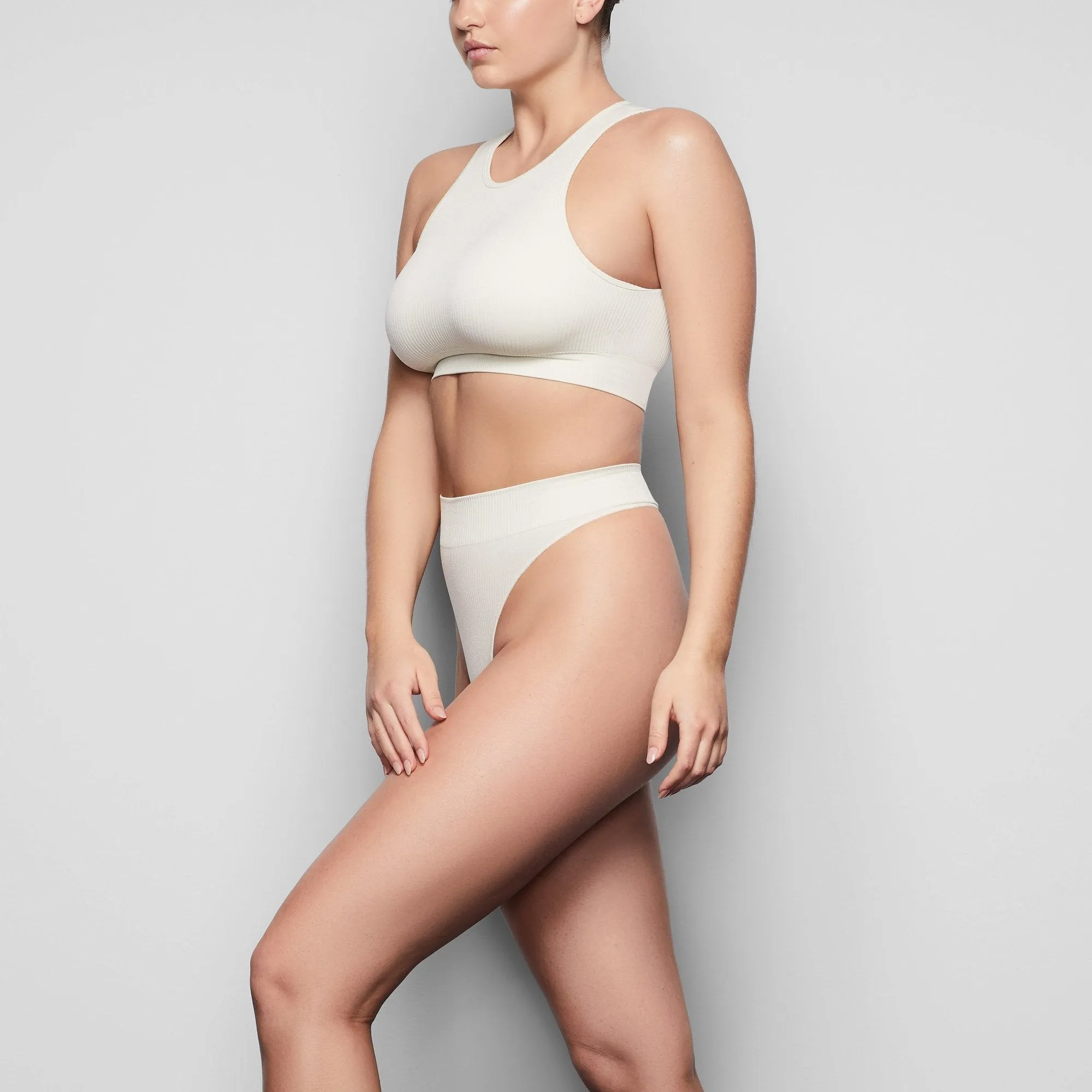 STRETCH RIB HIGH NECK BRA | BONE
