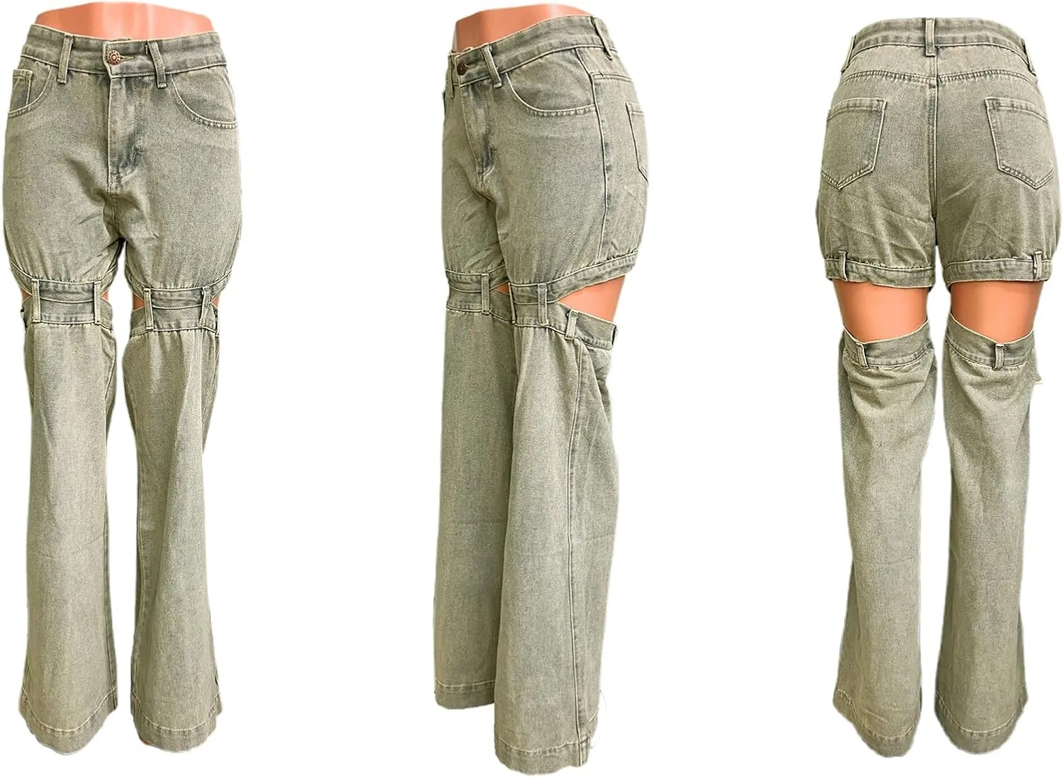 Tbahhir Women High Waisted Jeans Trendy Loose Cutout Straight Leg Pants with Pockets Streetwear