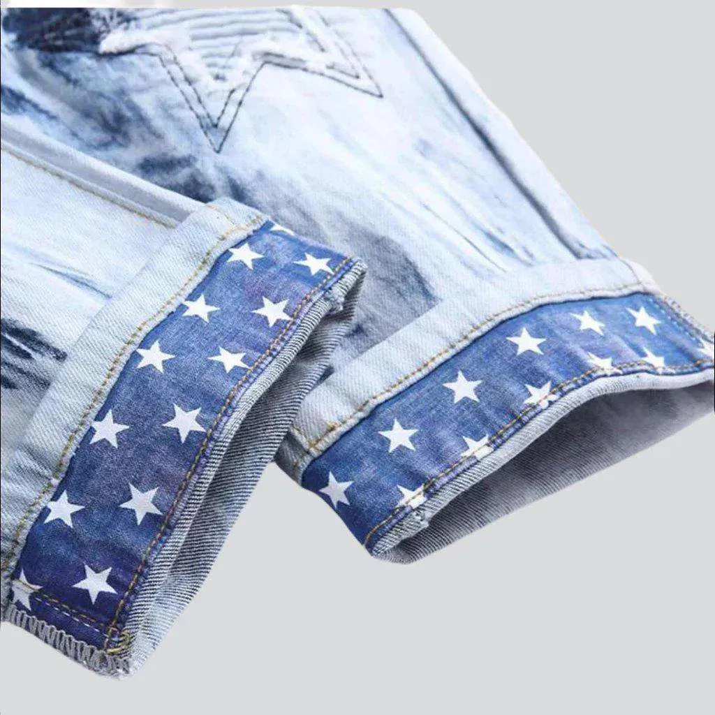 Tie-dyed star embroidery men's jeans