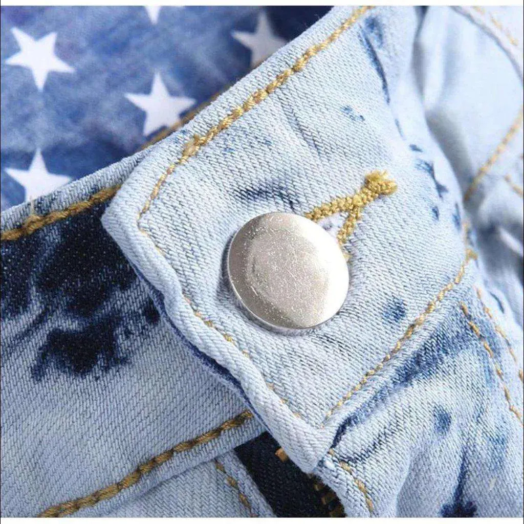 Tie-dyed star embroidery men's jeans