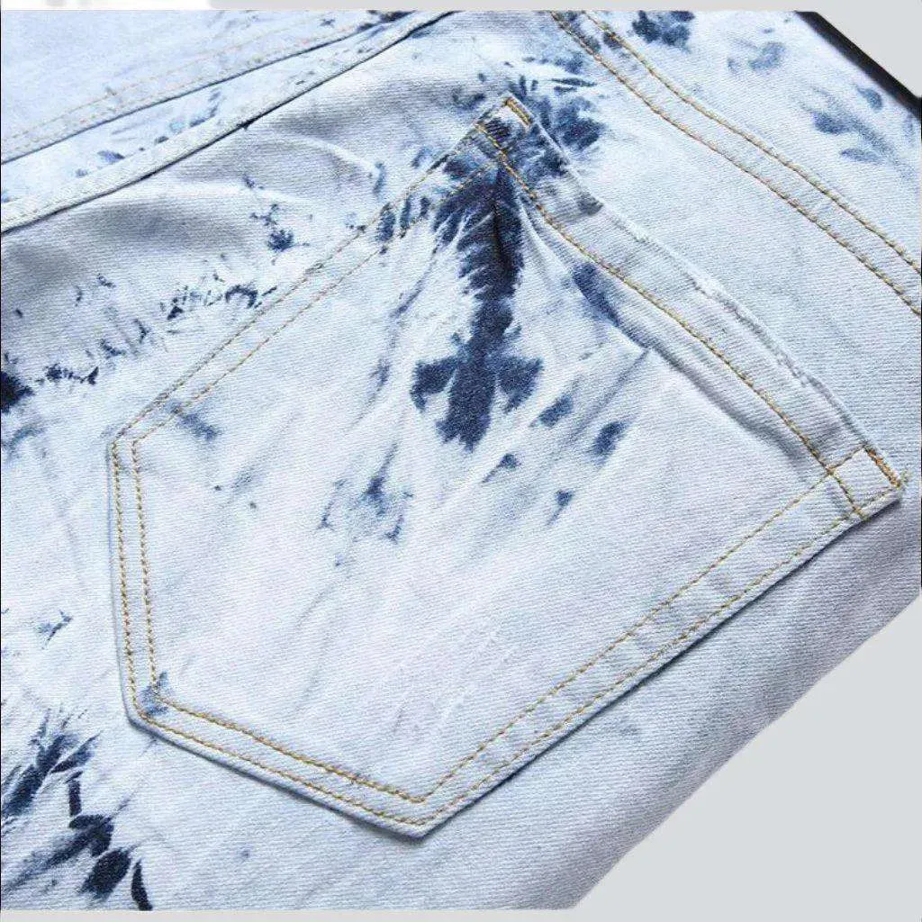 Tie-dyed star embroidery men's jeans
