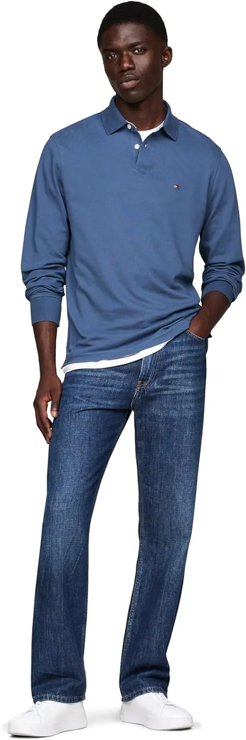 Tommy Hilfiger Men's Long Sleeve Polo Shirts in Regular Fit with Stretch and Organic Pique Cotton
