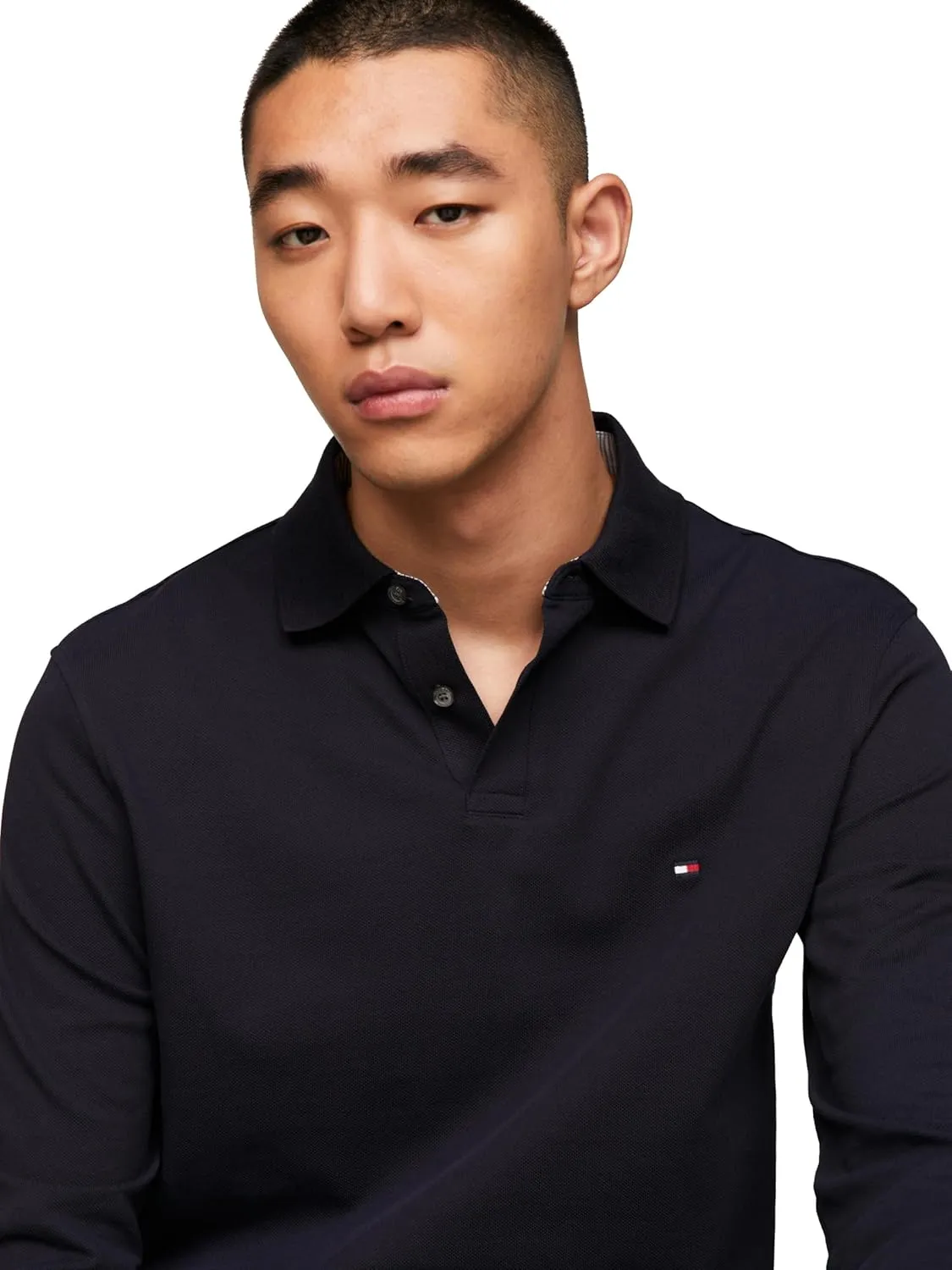 Tommy Hilfiger Men's Long Sleeve Polo Shirts in Regular Fit with Stretch and Organic Pique Cotton