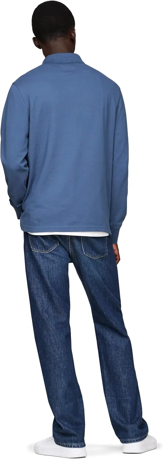 Tommy Hilfiger Men's Long Sleeve Polo Shirts in Regular Fit with Stretch and Organic Pique Cotton
