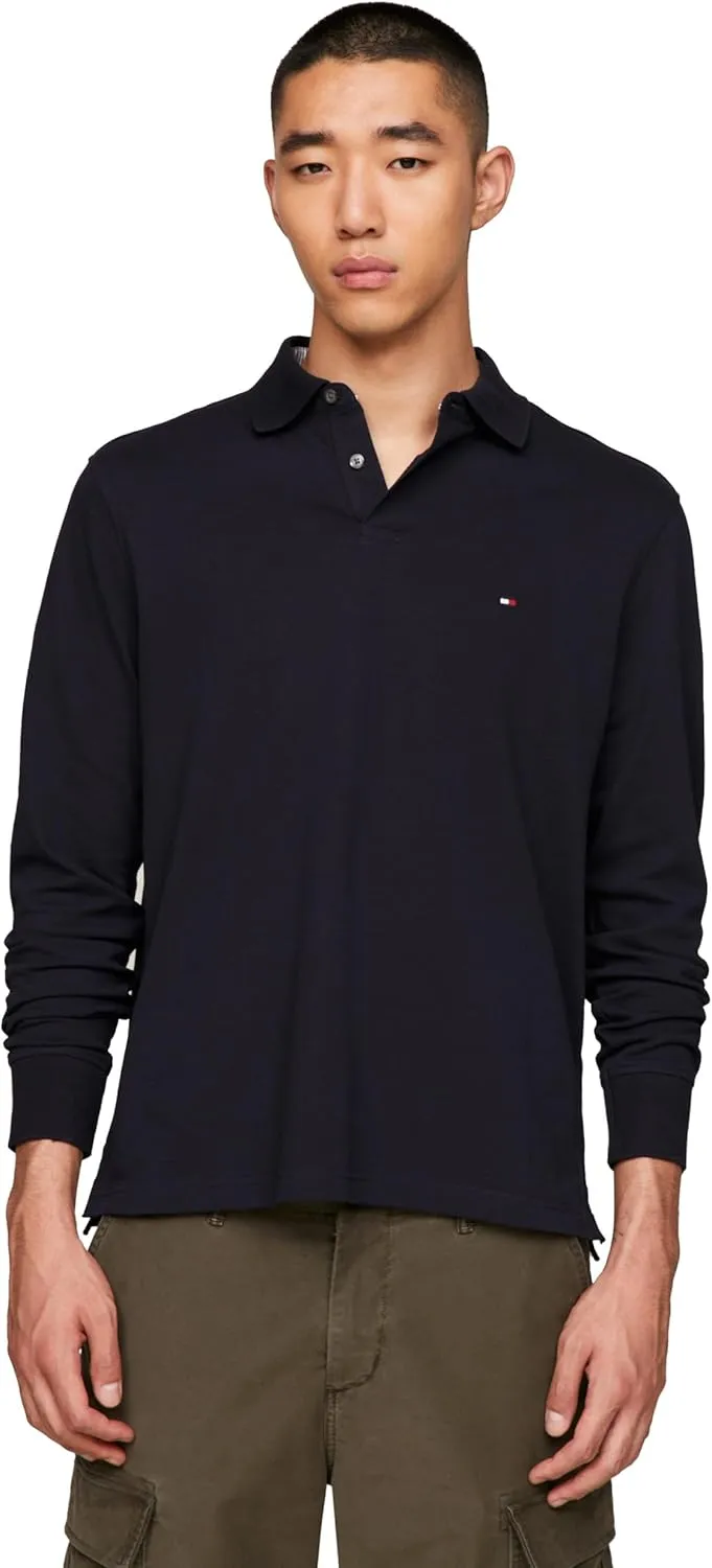 Tommy Hilfiger Men's Long Sleeve Polo Shirts in Regular Fit with Stretch and Organic Pique Cotton