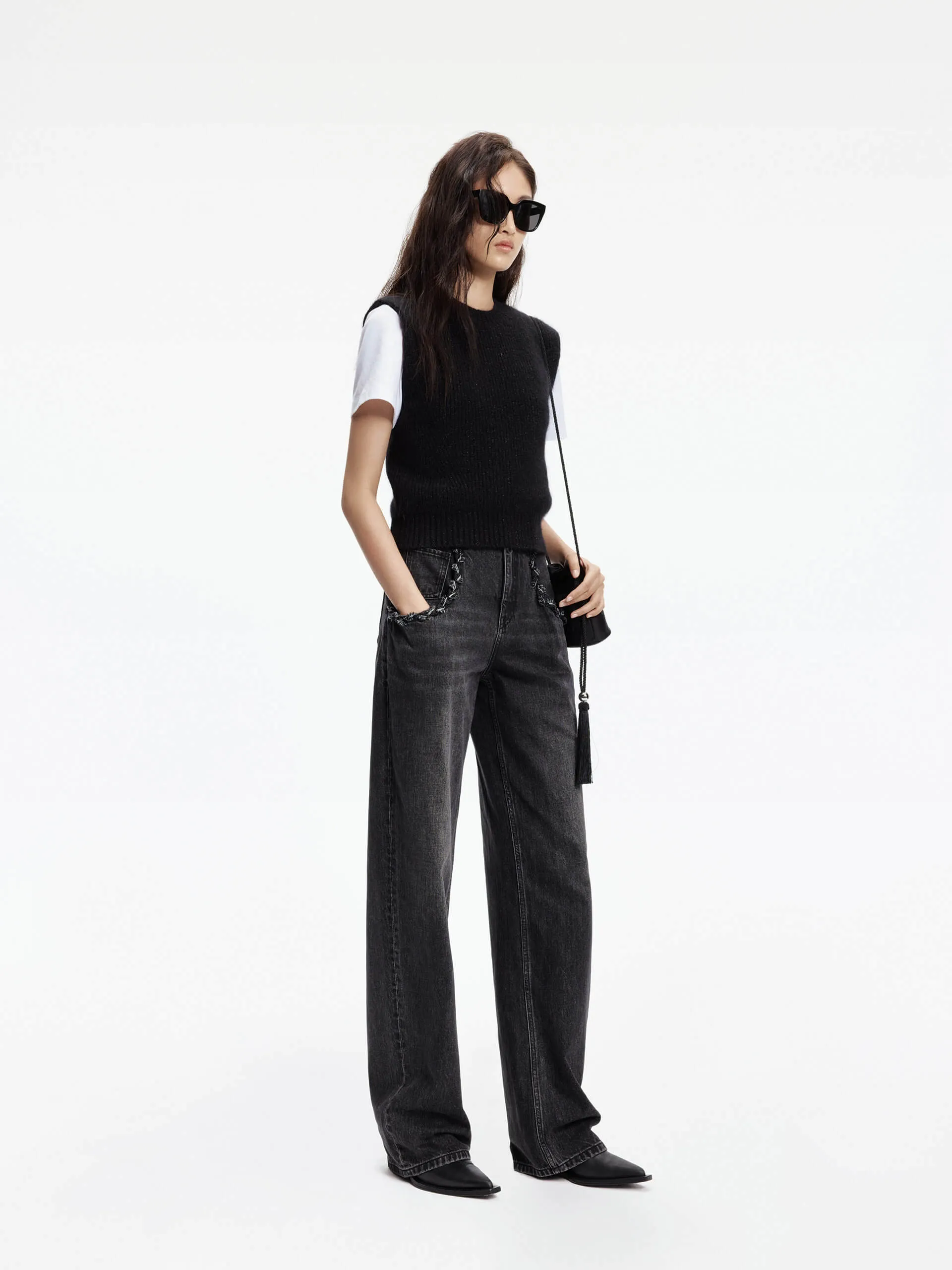 Trim Detail Straight Jeans