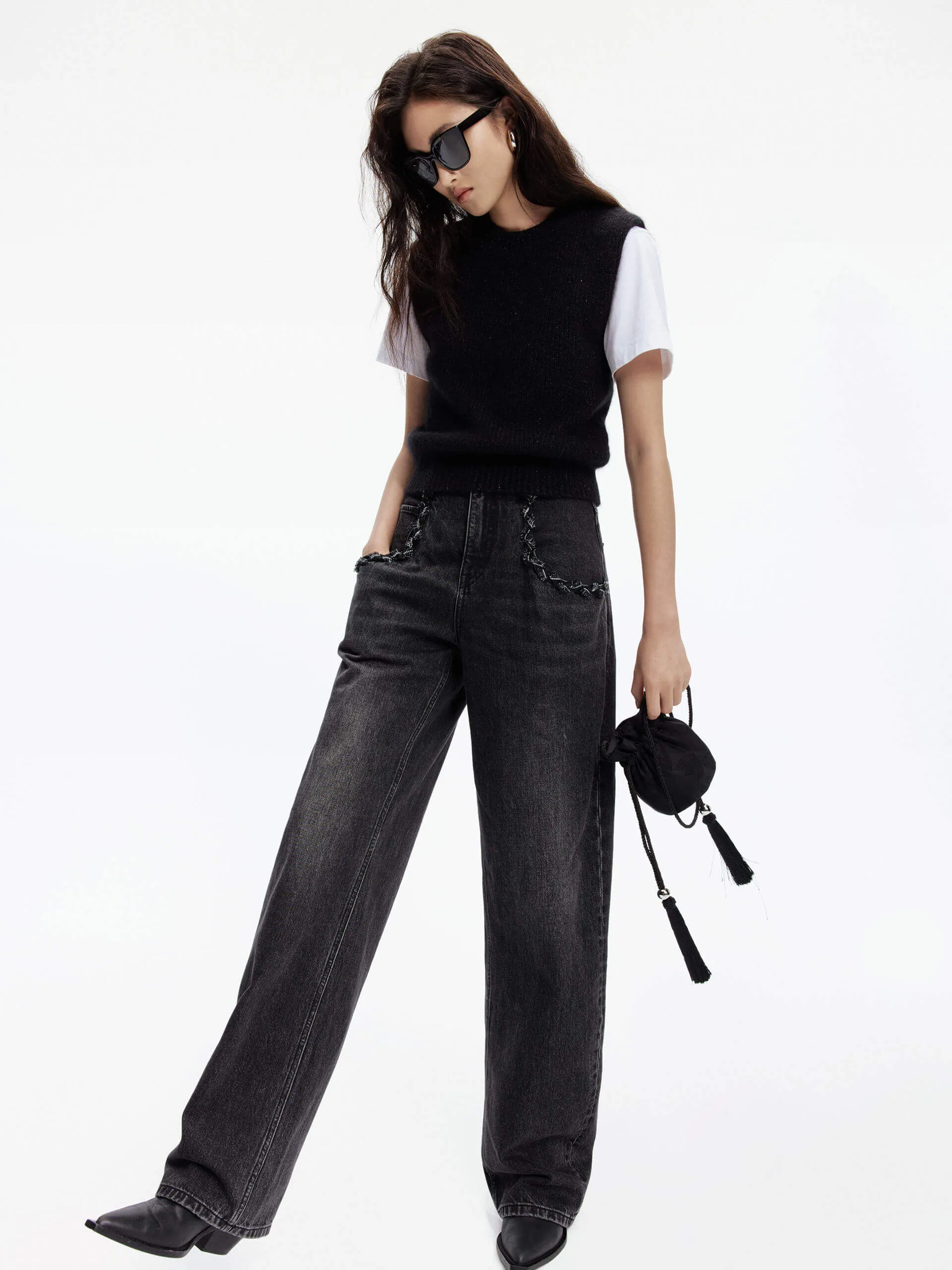 Trim Detail Straight Jeans