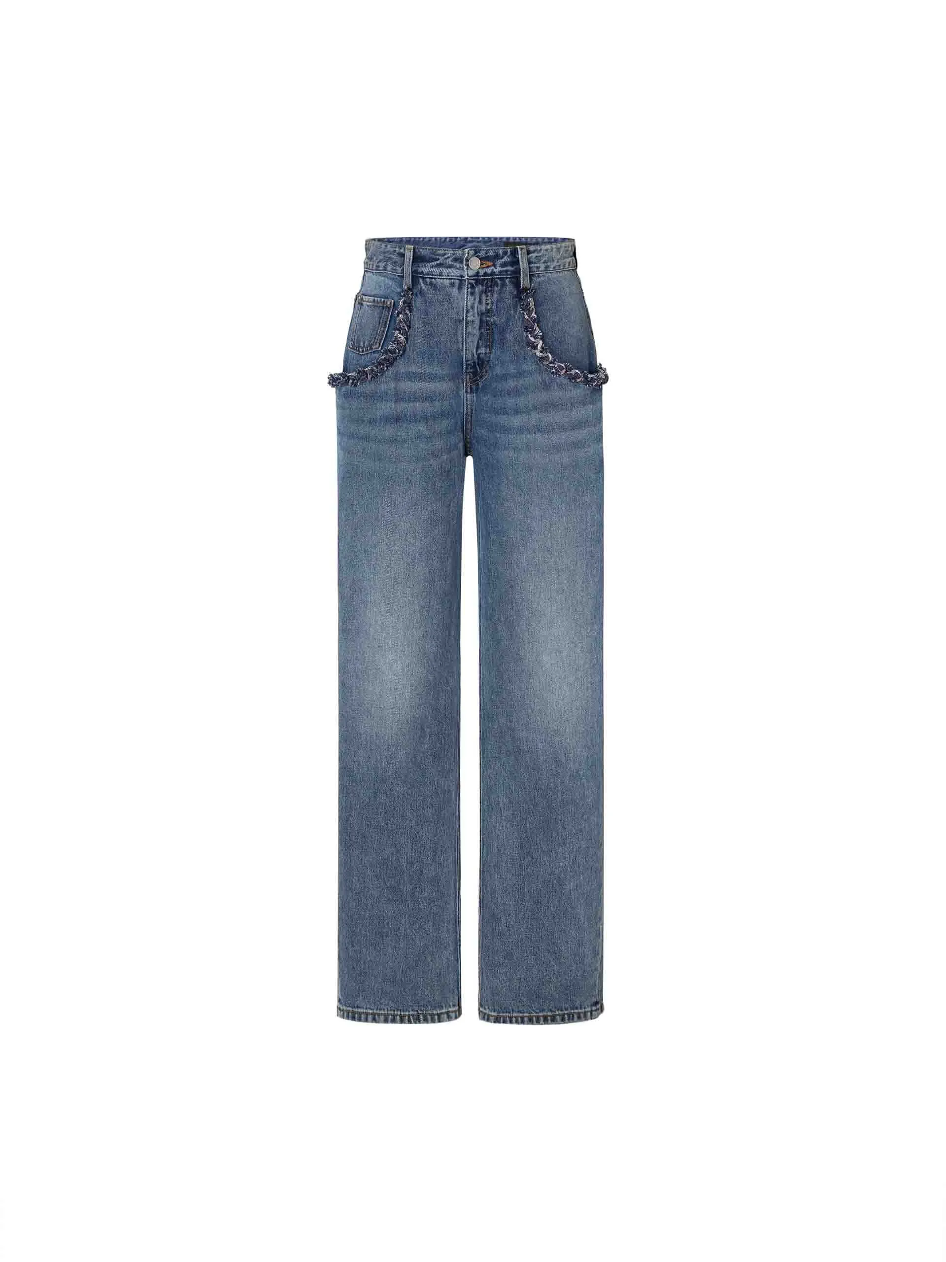 Trim Detail Straight Jeans