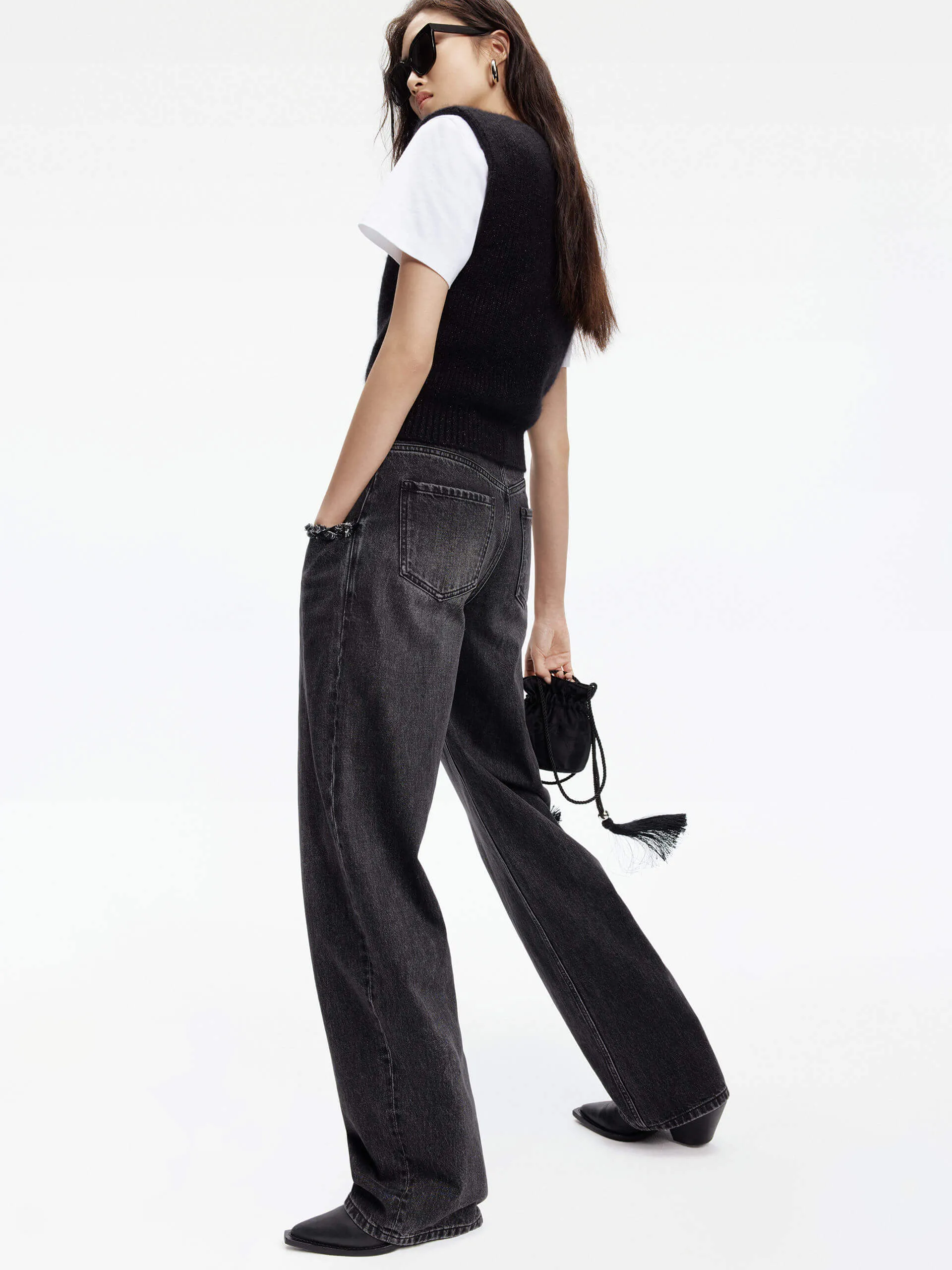 Trim Detail Straight Jeans