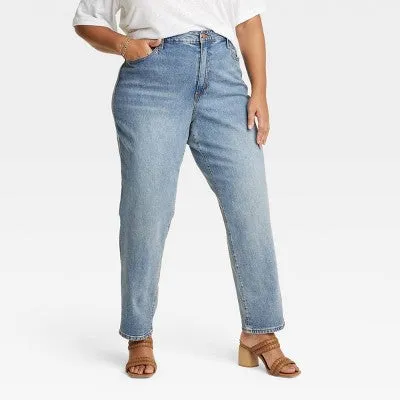 Universal Thread Women's High-Rise Straight Distressed Ripped Jeans, Medium Wash