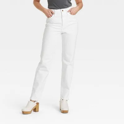 Universal Thread Women's High-Rise Straight Distressed Ripped Jeans, White