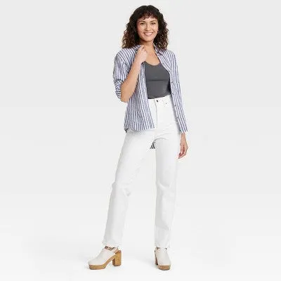 Universal Thread Women's High-Rise Straight Distressed Ripped Jeans, White