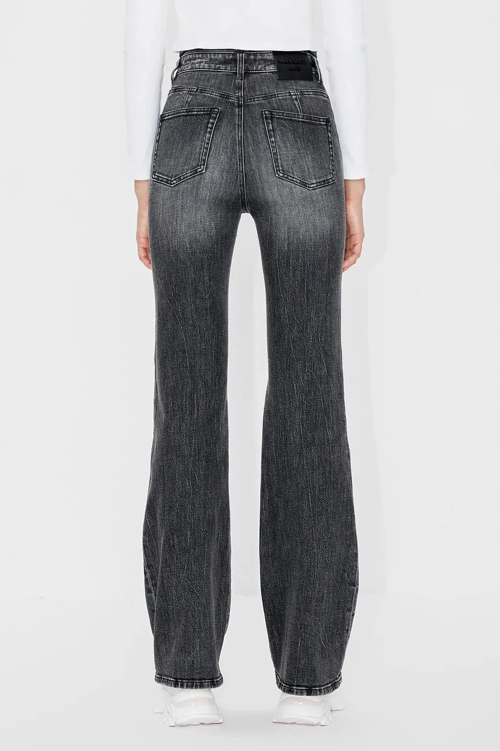 V Shape Waist Embroidered Slight Flared Jeans