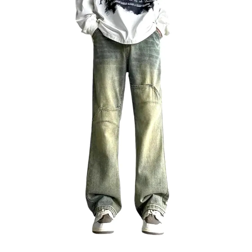 Whiskered bootcut fit men's jeans