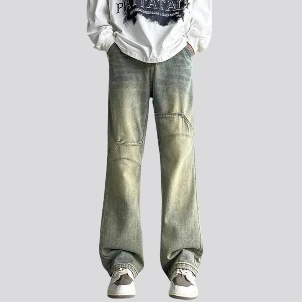 Whiskered bootcut fit men's jeans