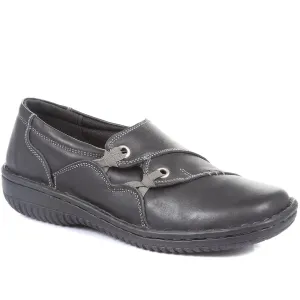 Wide Fit Leather Slip On Shoe with Elastic Loop - HAK23012 / 308 130