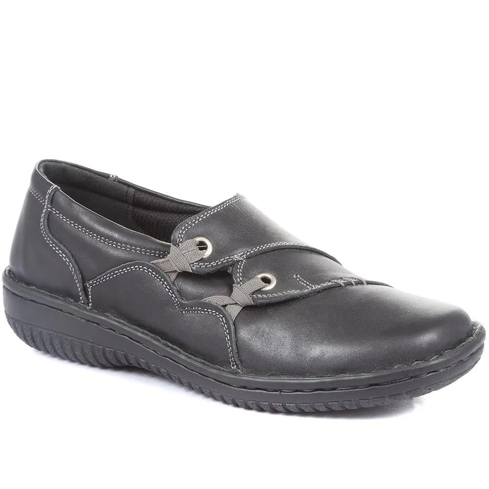 Wide Fit Leather Slip On Shoe with Elastic Loop - HAK23012 / 308 130