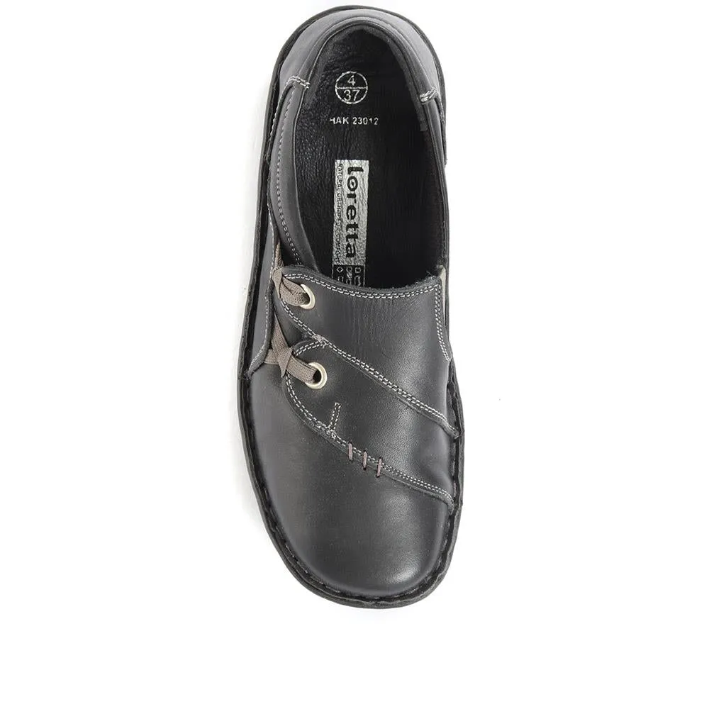 Wide Fit Leather Slip On Shoe with Elastic Loop - HAK23012 / 308 130