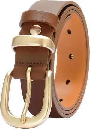 Womens Belts for Jeans 1.1" Width Ladies Belts for Dresses Full Grain Leather Gold Buckle Belt Gift Box