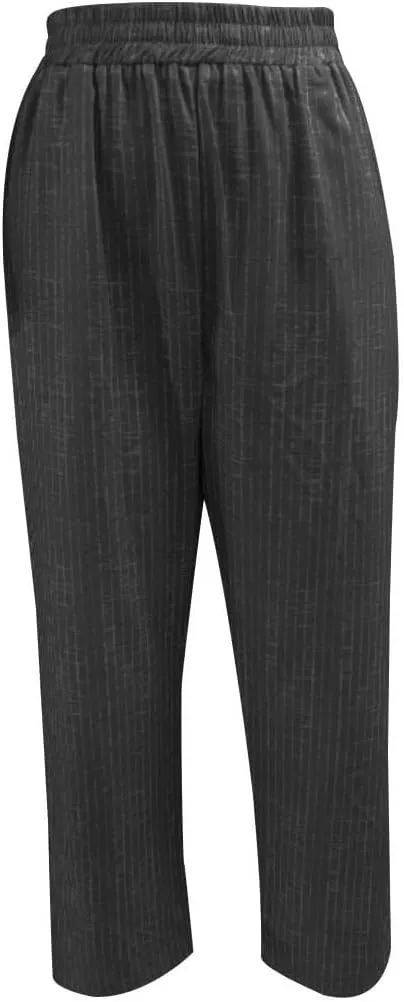 Womens Cotton Linen Pants Straight Leg High Waisted Striped Trousers Casual Loose Fit Side Slit Pants with Pockets