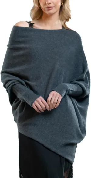 Women's Sexy Off Shoulder Asymmetric Draped Jumper Batwing Sleeve Loose Pullover Long Sleeve Sweaters Tops