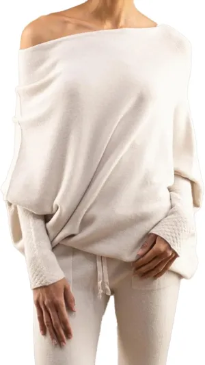 Women's Sexy Off Shoulder Asymmetric Draped Jumper Batwing Sleeve Loose Pullover Long Sleeve Sweaters Tops