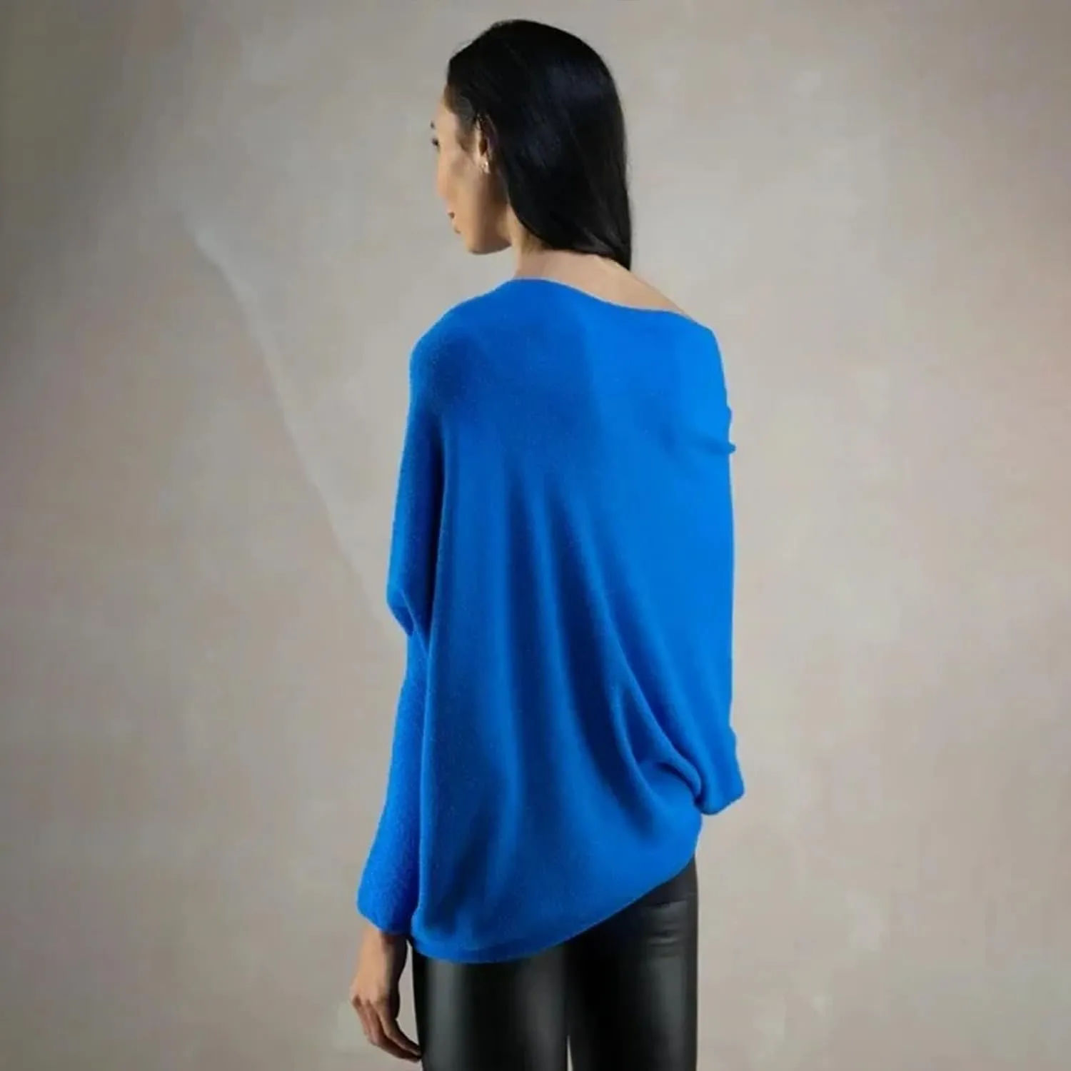 Women's Sexy Off Shoulder Asymmetric Draped Jumper Batwing Sleeve Loose Pullover Long Sleeve Sweaters Tops