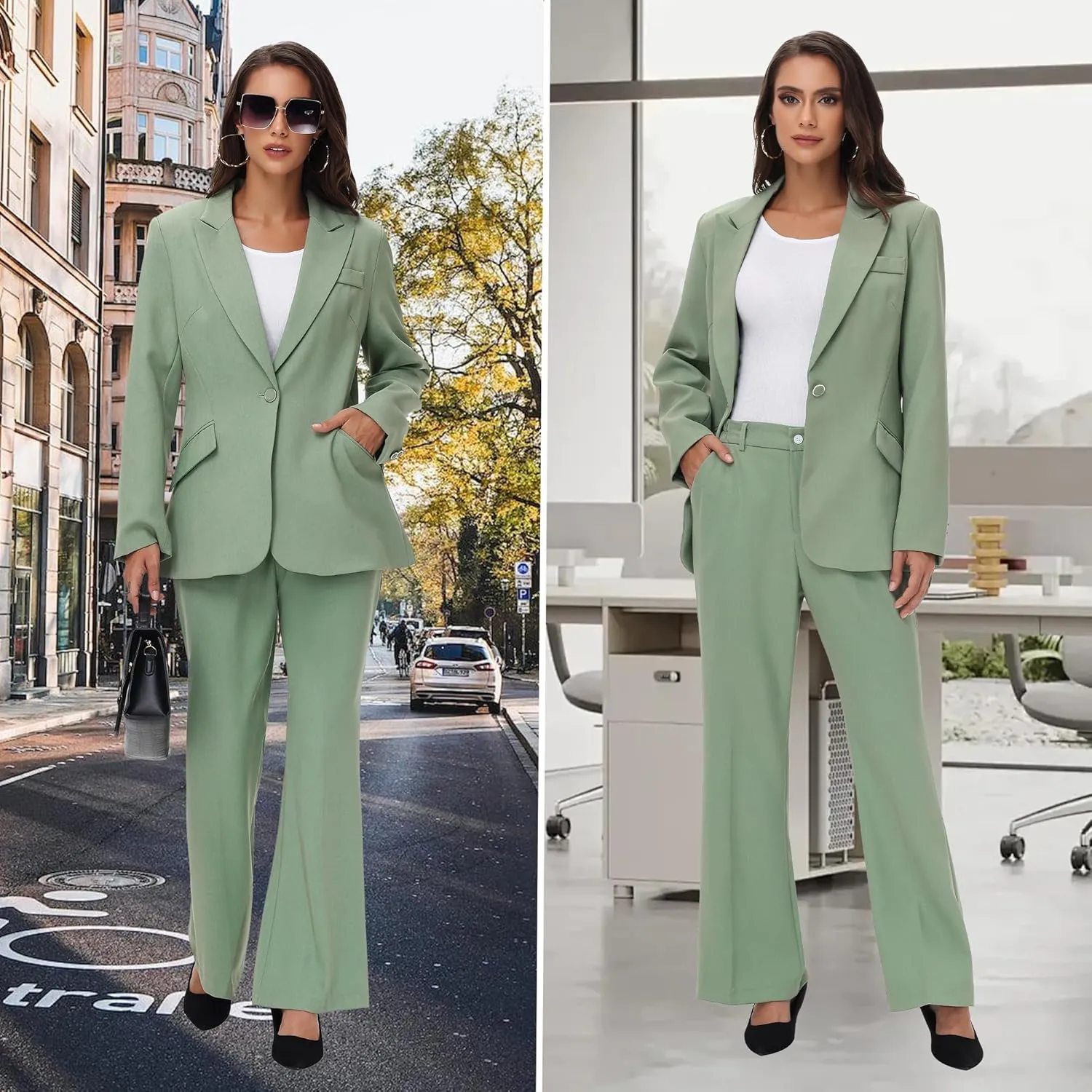 Women's Suit 2 Piece Set Pinstripe Blazer and Bootcut Dressy Pants Set for Work Office Business Outfits