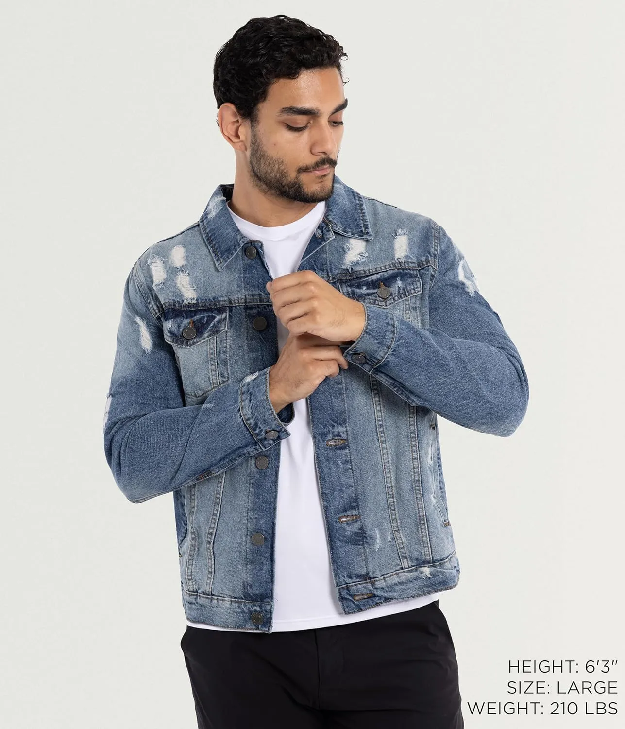 X RAY Mens Denim Jacket, Washed Ripped Distressed Flex Stretch Casual Trucker Biker Jeans Jacket for Men
