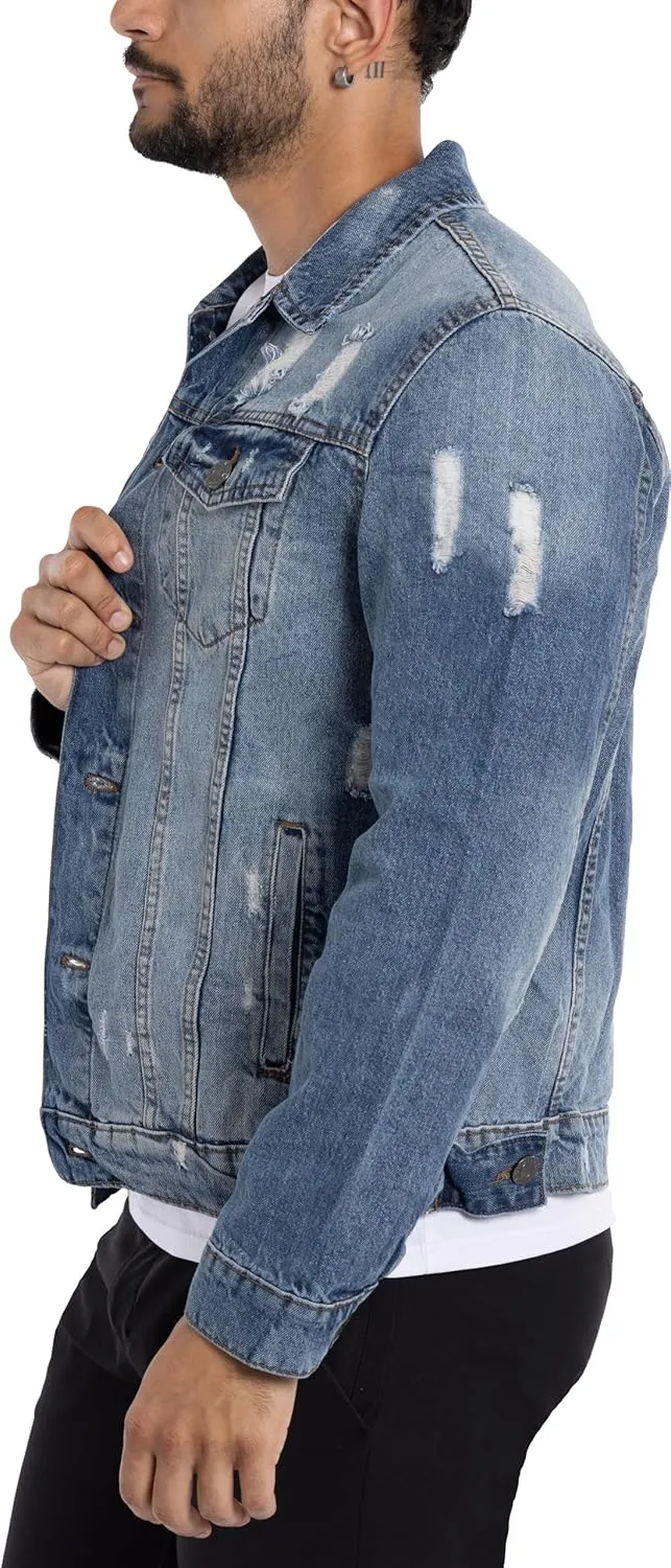 X RAY Mens Denim Jacket, Washed Ripped Distressed Flex Stretch Casual Trucker Biker Jeans Jacket for Men