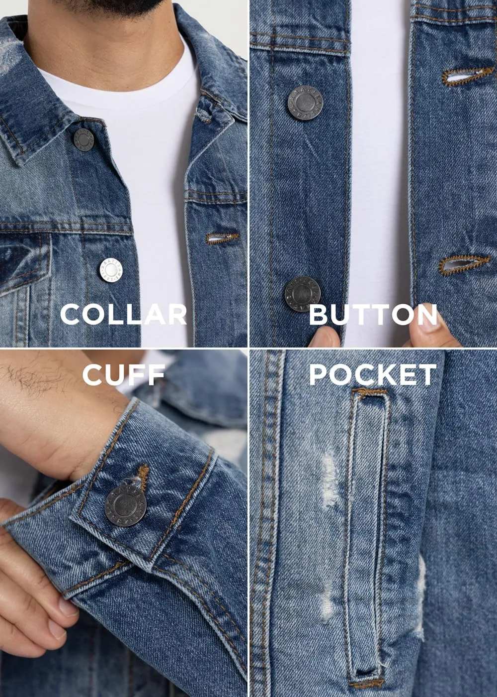 X RAY Mens Denim Jacket, Washed Ripped Distressed Flex Stretch Casual Trucker Biker Jeans Jacket for Men