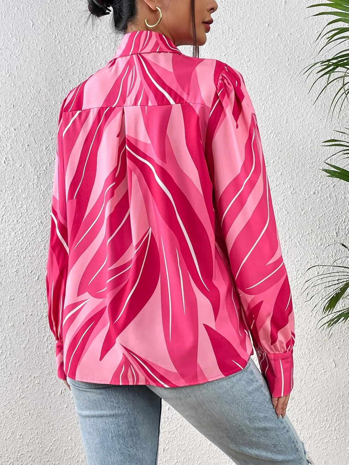 Zeagoo Womens Shirts Button Down Printed Lantern Long Sleeve Blouse Fashion Casual Tops 2025