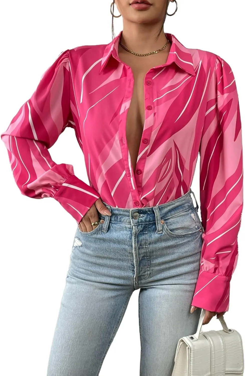 Zeagoo Womens Shirts Button Down Printed Lantern Long Sleeve Blouse Fashion Casual Tops 2025
