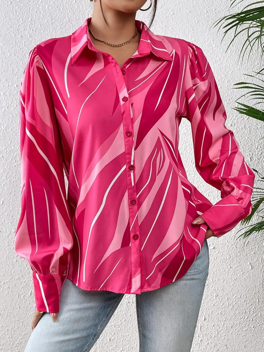 Zeagoo Womens Shirts Button Down Printed Lantern Long Sleeve Blouse Fashion Casual Tops 2025