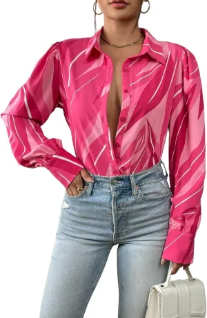 Zeagoo Womens Shirts Button Down Printed Lantern Long Sleeve Blouse Fashion Casual Tops 2025