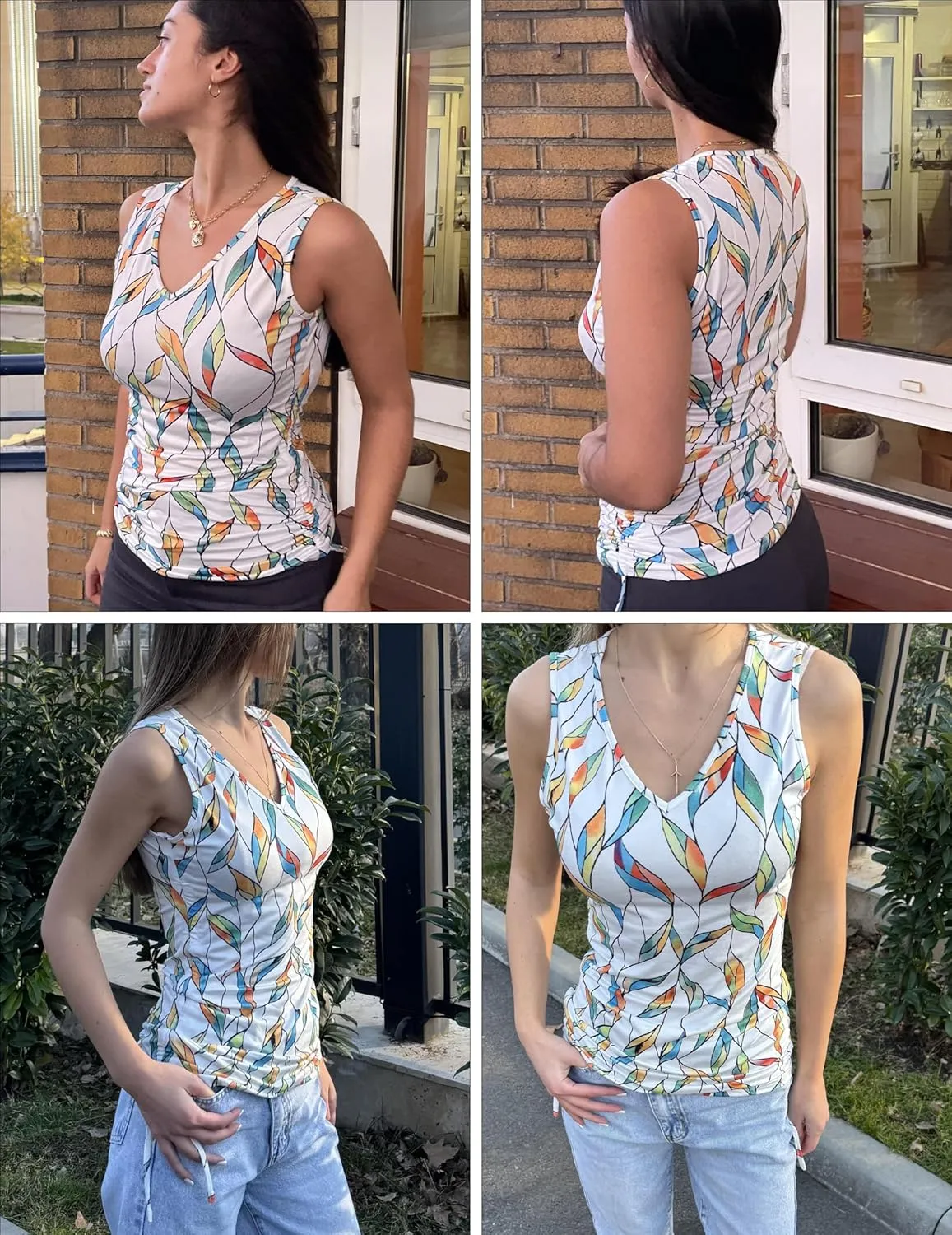 Zeagoo Womens Tank Tops Summer Ruched Top V Neck Sleeveless Drawstring Side Casual Trendy Shirts 2025