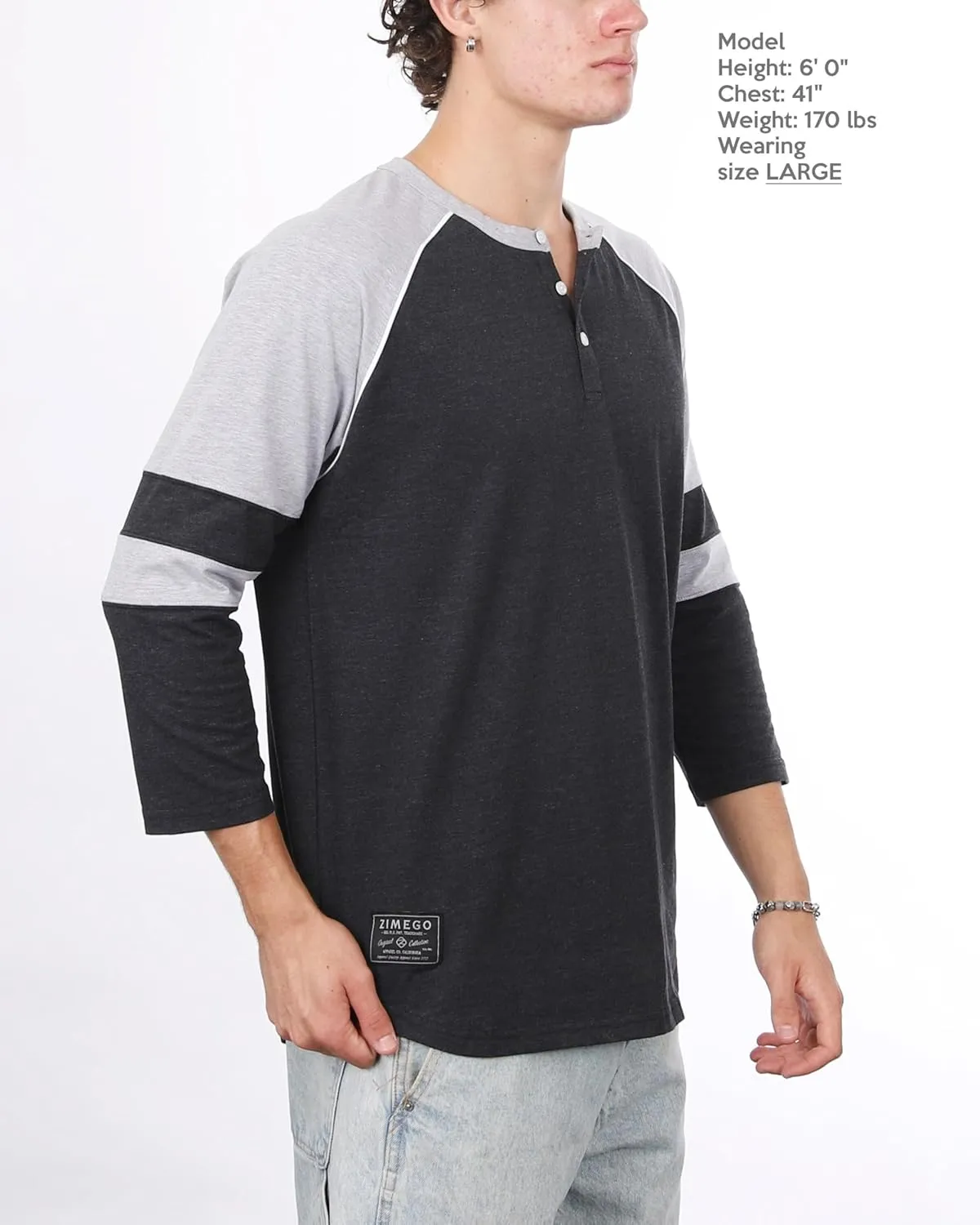 ZIMEGO Mens 3/4 Quarter Sleeve Shirts - Modern Fit Baseball Henley