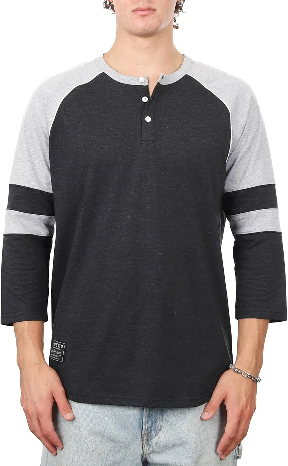 ZIMEGO Mens 3/4 Quarter Sleeve Shirts - Modern Fit Baseball Henley