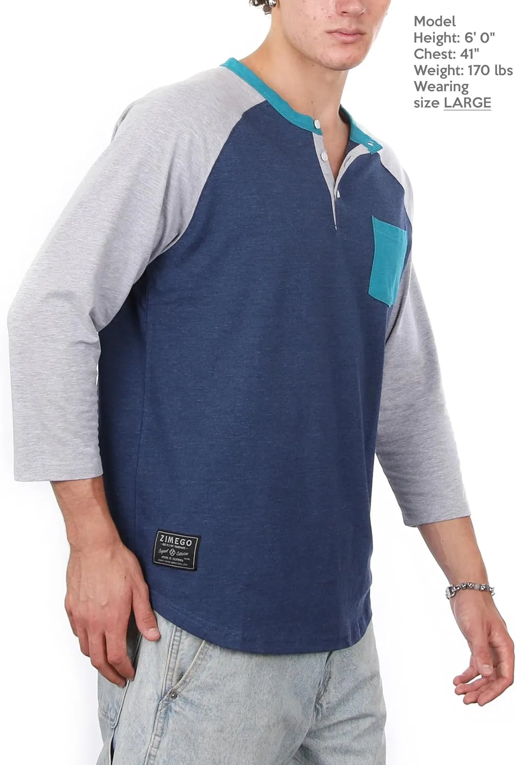 ZIMEGO Mens 3/4 Quarter Sleeve Shirts - Modern Fit Baseball Henley